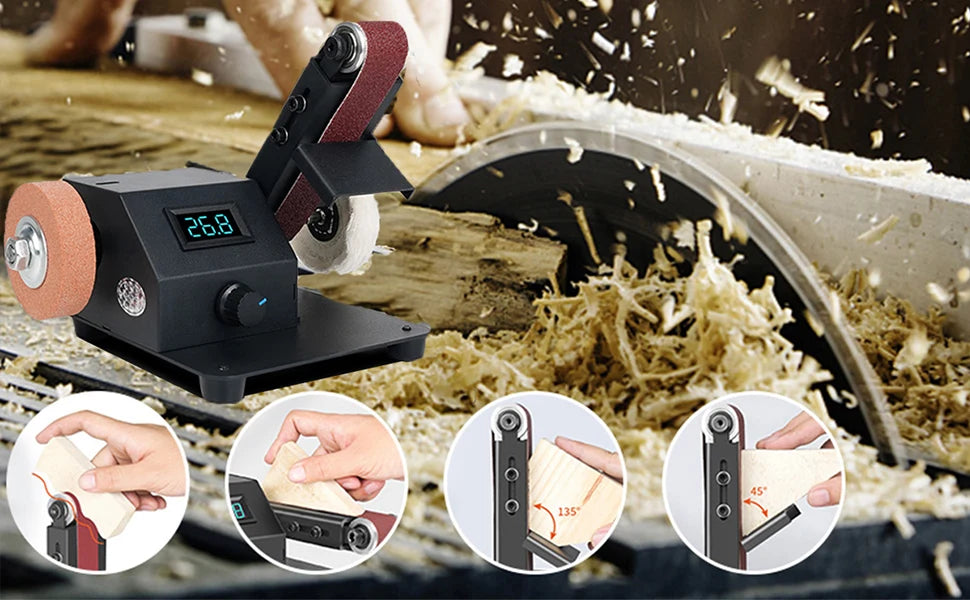 Ponceuse à bande et disque 350 W – kit 20 abrasifs