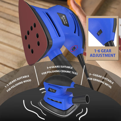 Ponceuse compacte 130 W – finition bois, 6 abrasifs