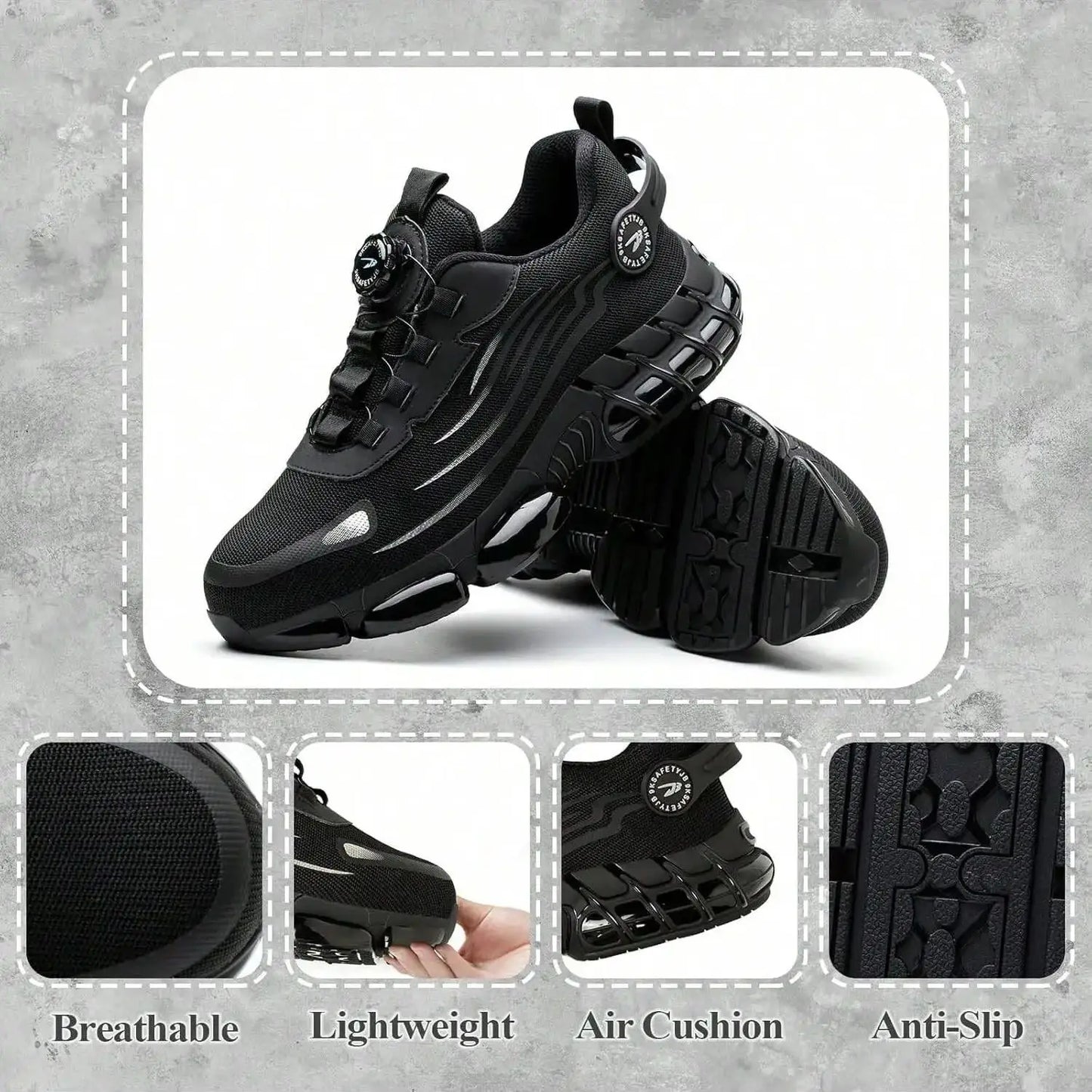 Chaussures De Sécurité À Bouton Rotatif Unisexe Embout Acier 37-48