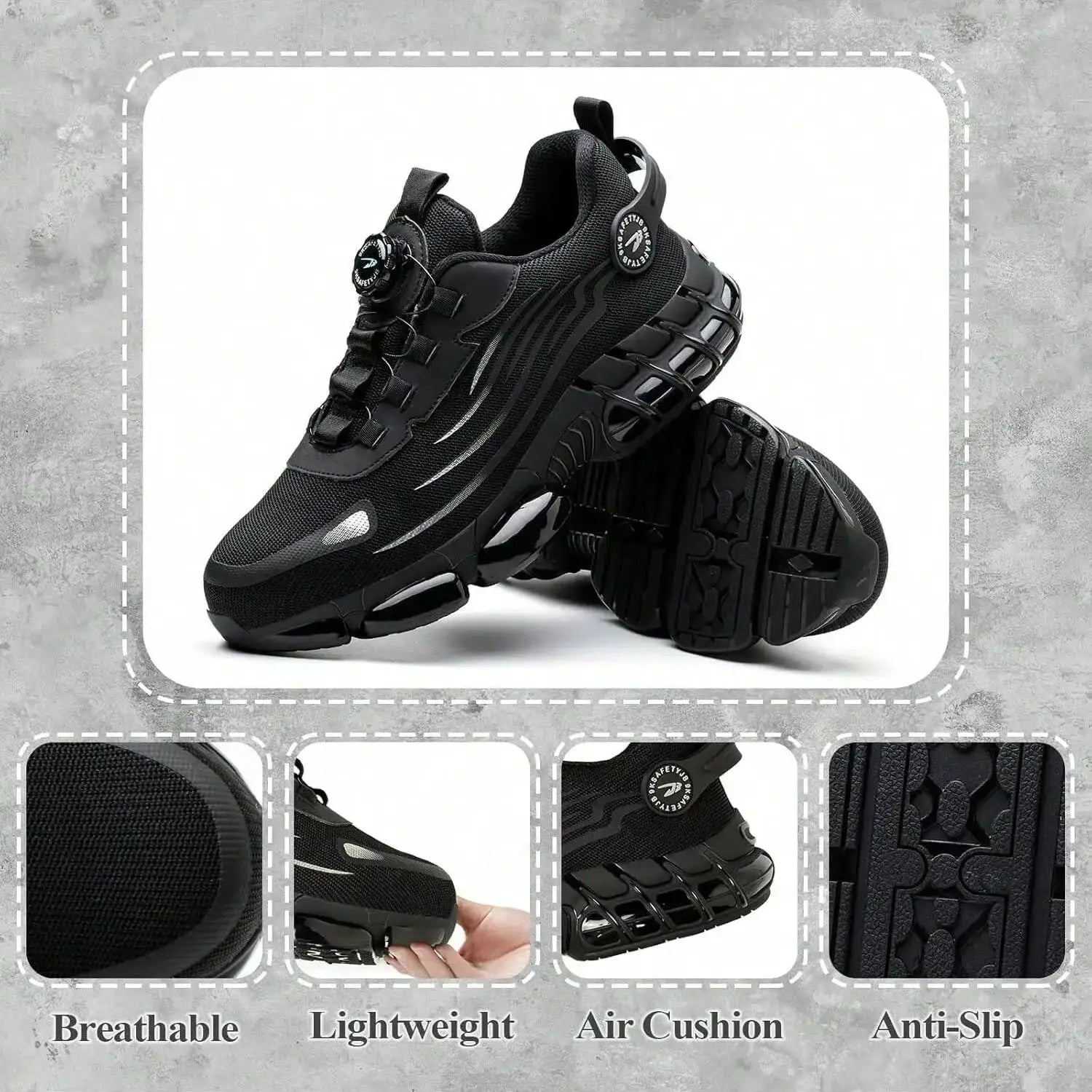 Chaussures De Sécurité À Bouton Rotatif Unisexe Embout Acier 37-48