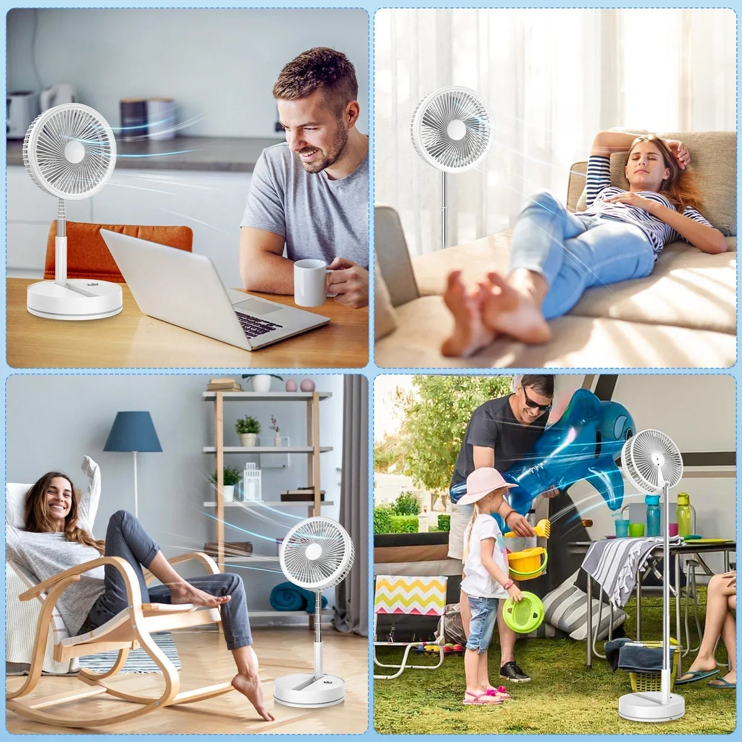 Ventilateur Portable Pliable Rétractable Avec Télécommande Rechargeable 7200mAh