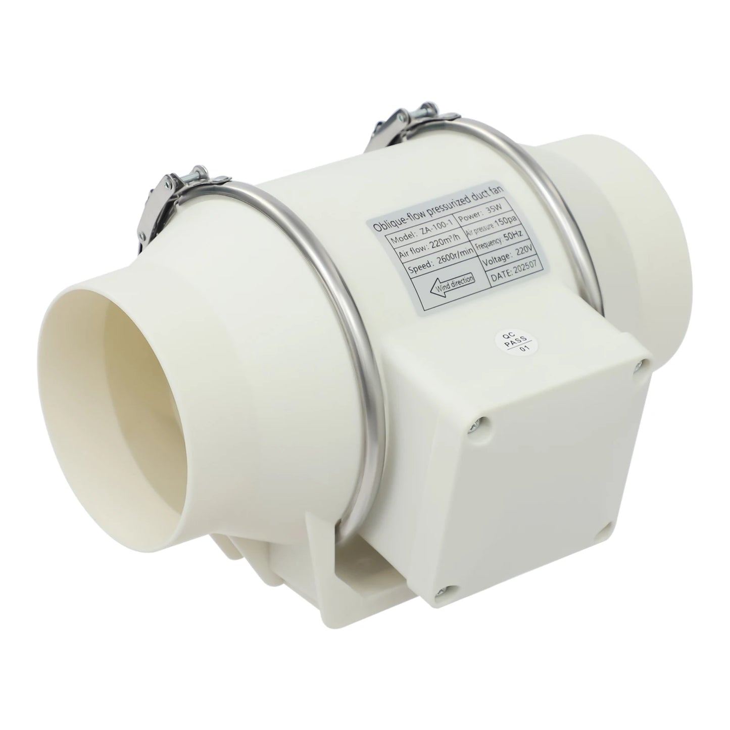 Ventilateur De Conduit 100 Mm 220 V Blanc Pour Salle De Bain