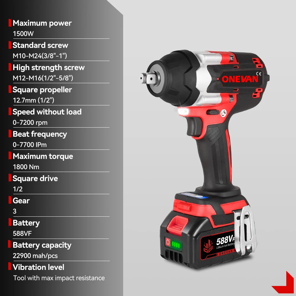 Onevan Clé À Chocs Brushless Couple 1800 Nm 3 Vitesses 1 2 Makita 18V 1500 w 1800 nm 18v 2 3 vitesses 7700 ipm _Hi_chtgptapp_optimised_this_description-generator _Hi_chtgptapp_optimised_this_seo-meta-description _Hi_chtgptapp_optimised_this_seo-meta-title _Hi_chtgptapp_optimised_this_tags-generator _Hi_chtgptapp_optimised_this_title-generator batterie incluse boulons carré 1 clé à chocs compatible makita 18v couple élevé dévissage m12 m16 moteur brushless sans fil serrage