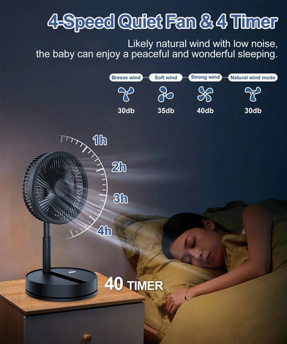 Ventilateur Portable Pliable Rétractable Avec Télécommande Rechargeable 7200mAh