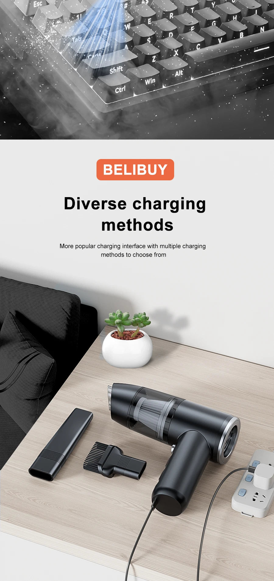 Aspirateur voiture sans fil – format à main, bac 0,5 L