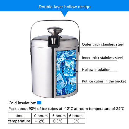 Seau À Glace Isolé Double Paroi 1,3 L Avec Pinces Et Couvercle