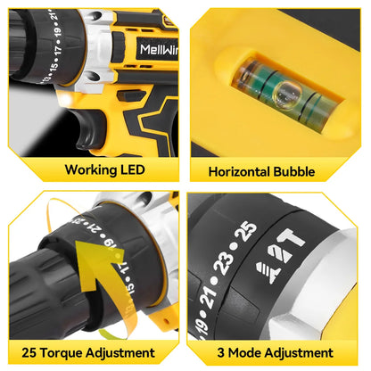 MELLWIN Perceuse À Percussion Sans Fil Couple Élevé Compatible Makita 18V