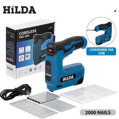 HILDA Cloueur Agrafeuse Pneumatique 2 En 1 Fixation Rapide Bois 2000 Agrafes - Manuzen