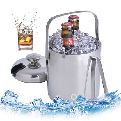 Seau À Glace Isolé Double Paroi 1,3 L Avec Pinces Et Couvercle