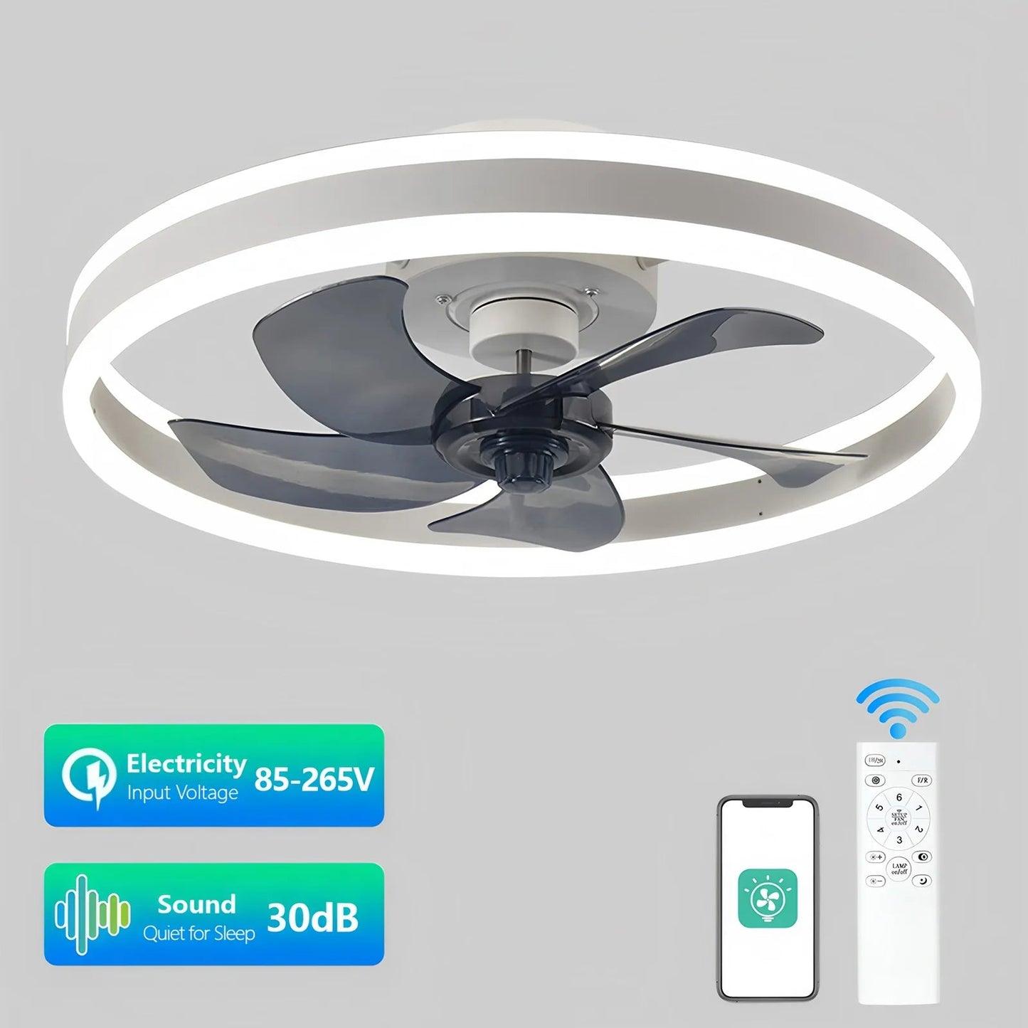 Ventilateur De Plafond Silencieux Télécommande Et LED 6 Vitesses