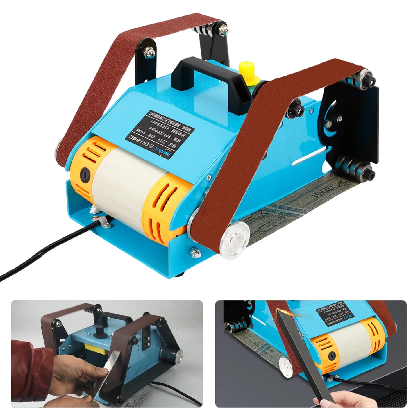 Ponceuse à bande double tête 950 W – angle réglable