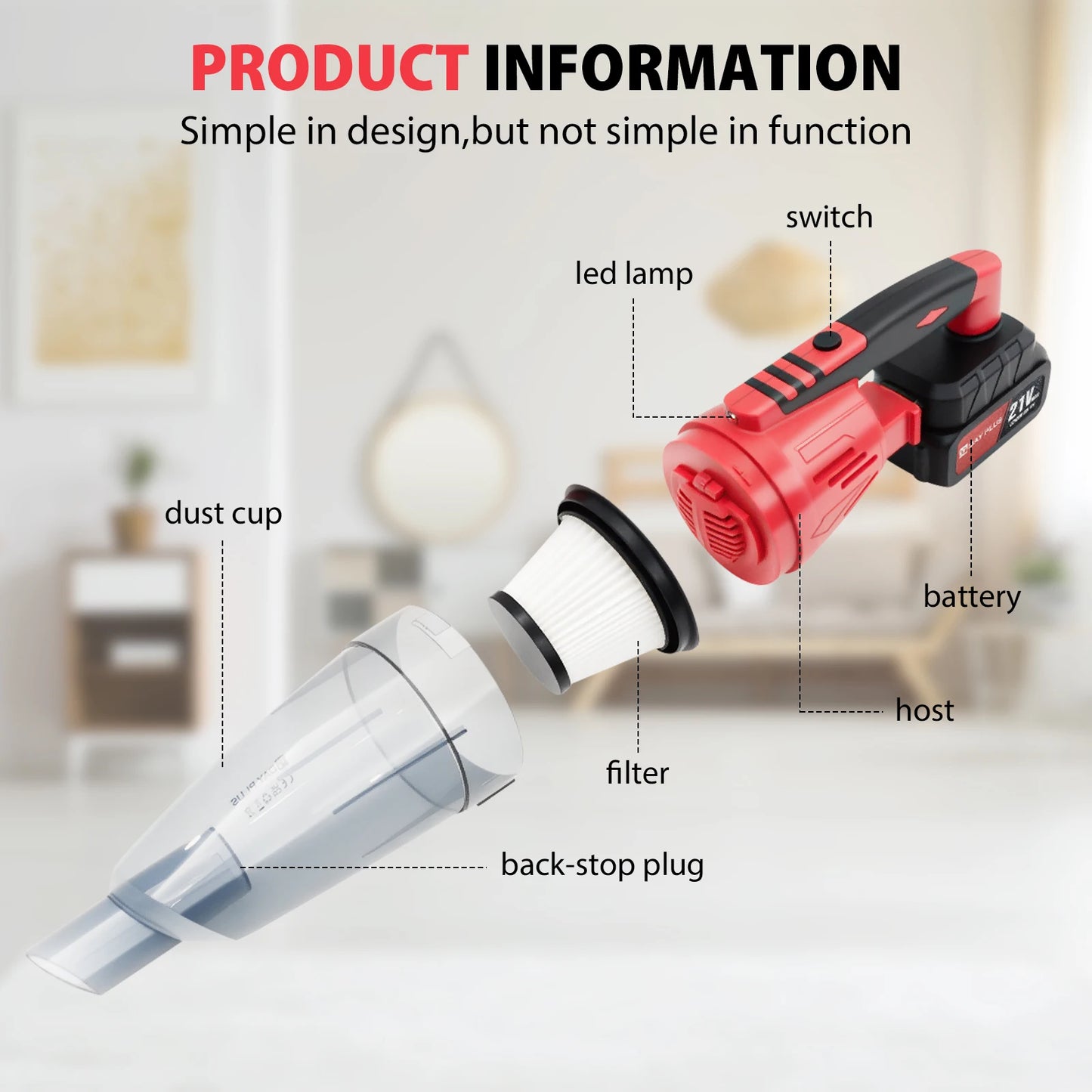 Aspirateur à main sans fil – 1 ou 2 batteries, 3 filtres