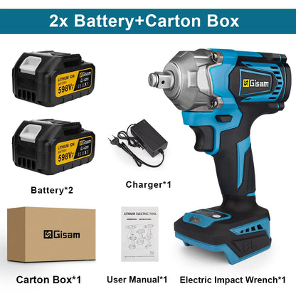 GISAM Clé À Chocs Sans Balais 1200 Nm Couple Élevé Carré 1 2 Compatible Makita 18 V 2 Batteries & carton France