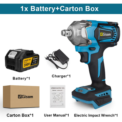 GISAM Clé À Chocs Sans Balais 1200 Nm Couple Élevé Carré 1 2 Compatible Makita 18 V 1 Batterie & carton Allemagne