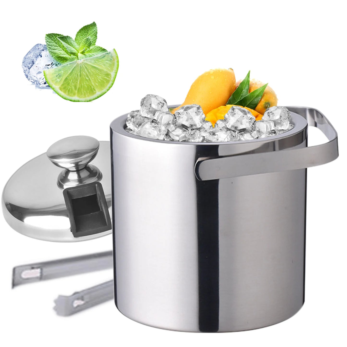 Seau À Glace Isolé Double Paroi 1,3 L Avec Pinces Et Couvercle