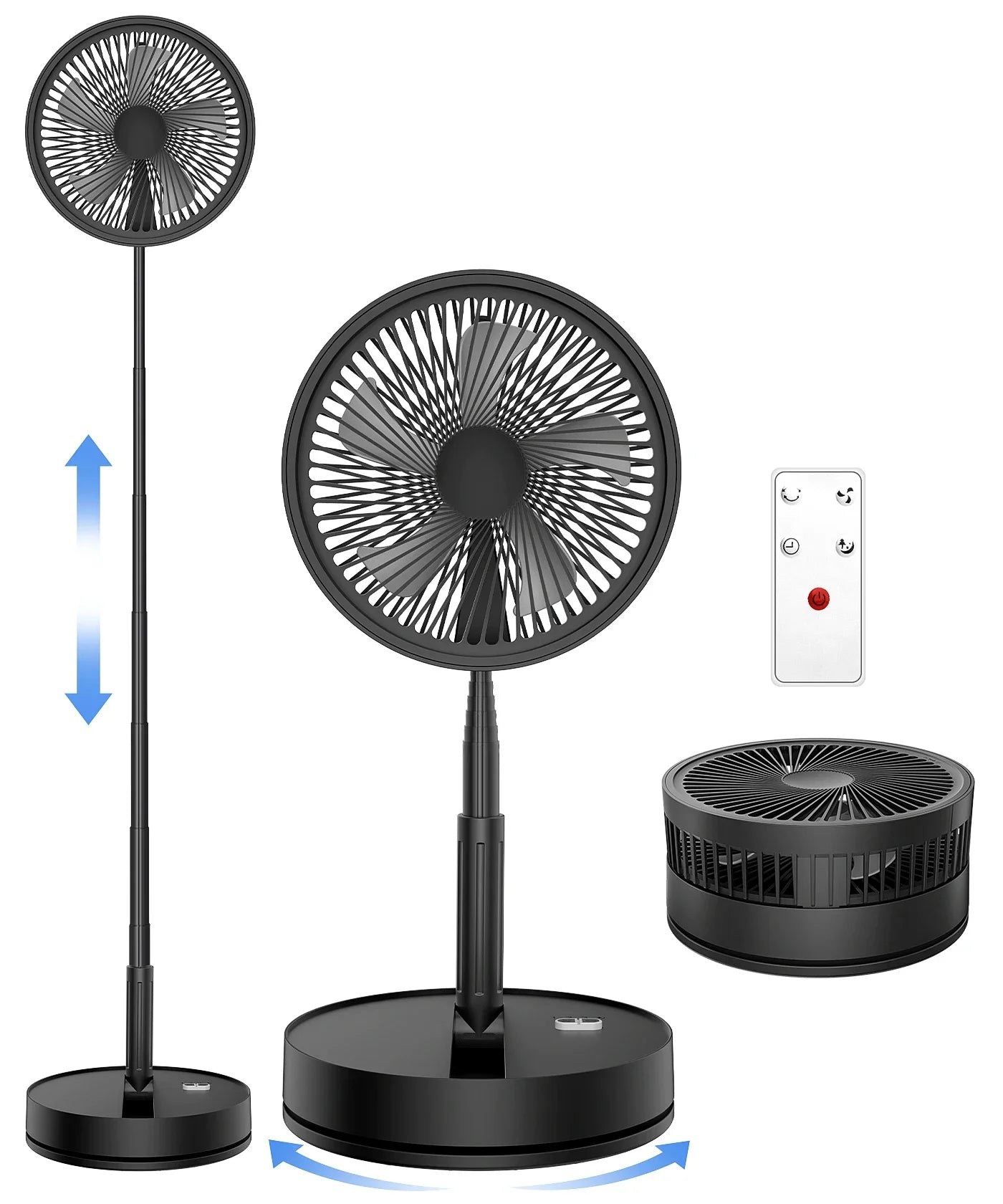 Ventilateur Portable Pliable Rétractable Avec Télécommande Rechargeable 7200mAh
