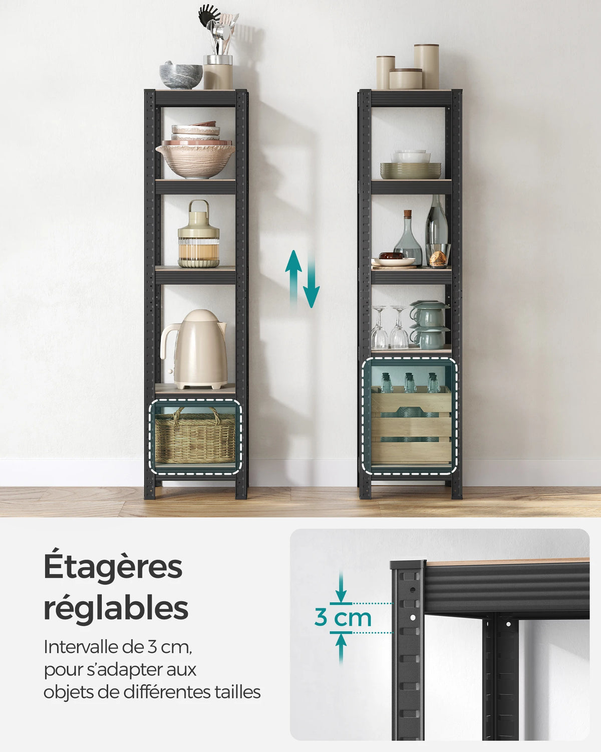 Étagère de rangement 5 niveaux – 37 × 37 × 150 cm