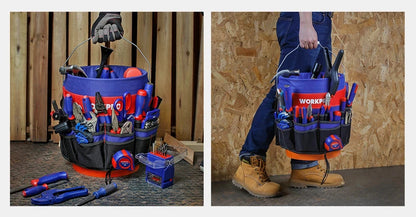 WORKPRO Boîte À Outils Pliable 51 Poches Transport Facile 13 À 19 L