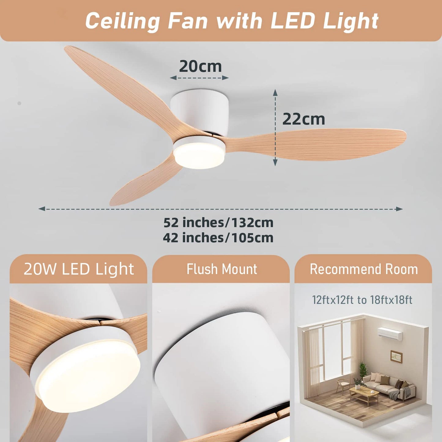Ventilateur De Plafond IRALAN Avec Lumière Et Moteur DC 6 Vitesses