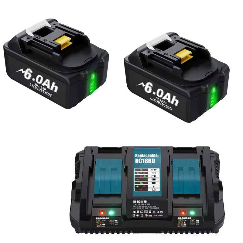Batterie compatible Makita 18V 6000mAh Liion Rechargeable 1 chargeur double 2 batteries France