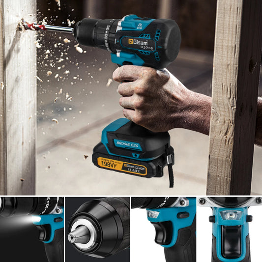 GISAM Perceuse Visseuse À Percussion Brushless 65 Nm 13 Mm Compatible Makita 18V