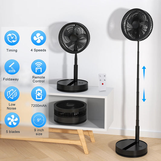 Ventilateur Portable Pliable Rétractable Avec Télécommande Rechargeable 7200mAh