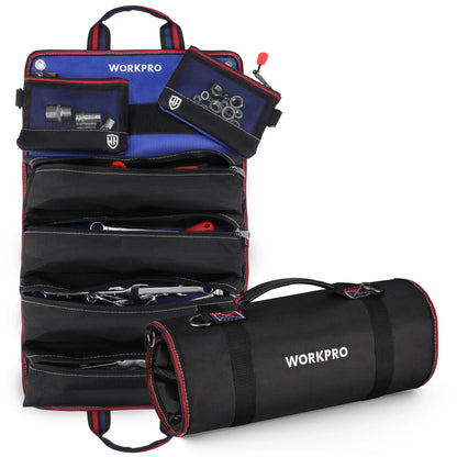 WORKPRO Sac À Outils Enroulable Accès Rapide 6 Poches Amovibles Réparation Auto Multi-compartiments France
