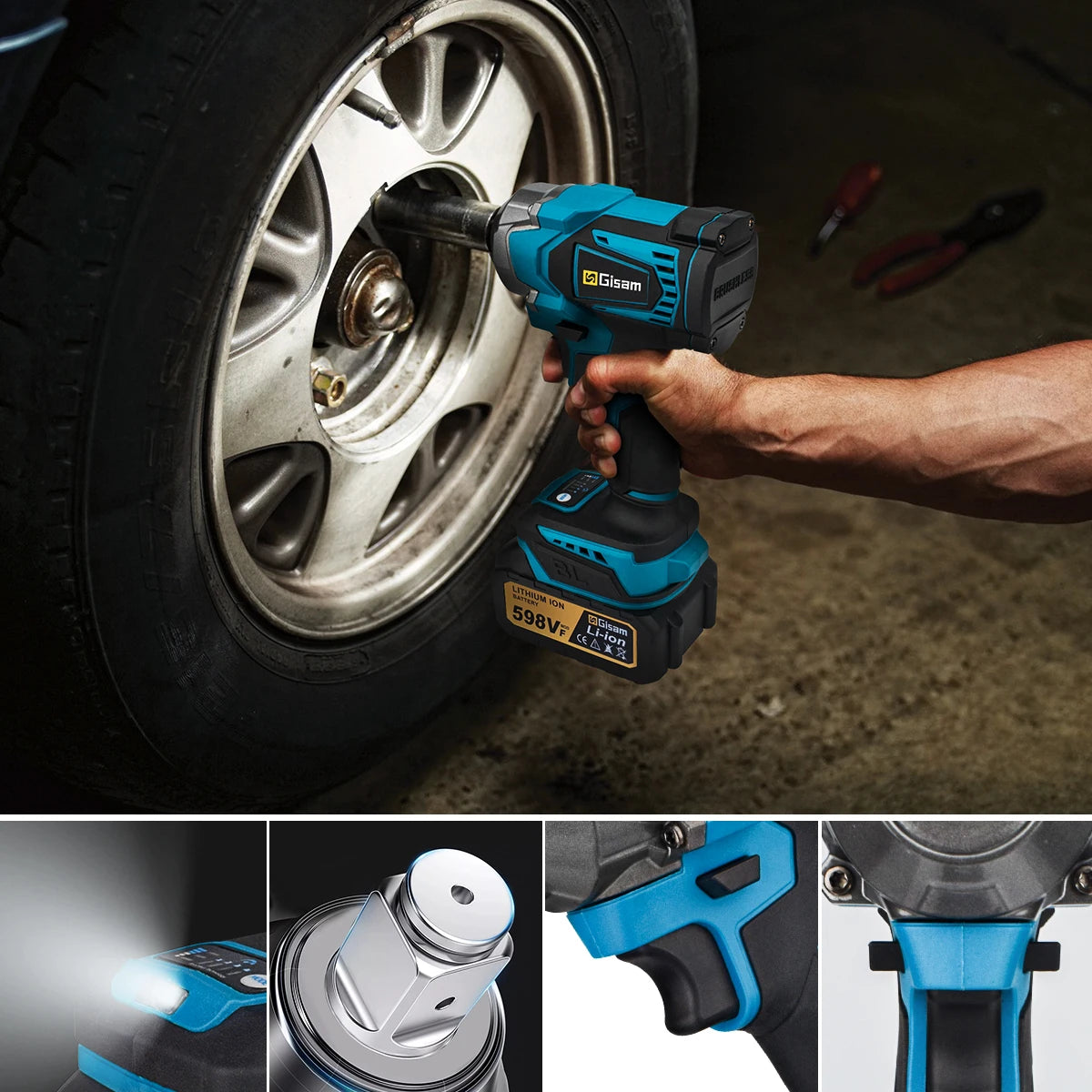 GISAM Clé À Chocs Sans Balais 1200 Nm Couple Élevé Carré 1 2 Compatible Makita 18 V