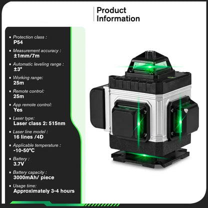 Niveau Laser Pro HGLINE 16Lignes Télécommande APP Nivellement 360 Degres