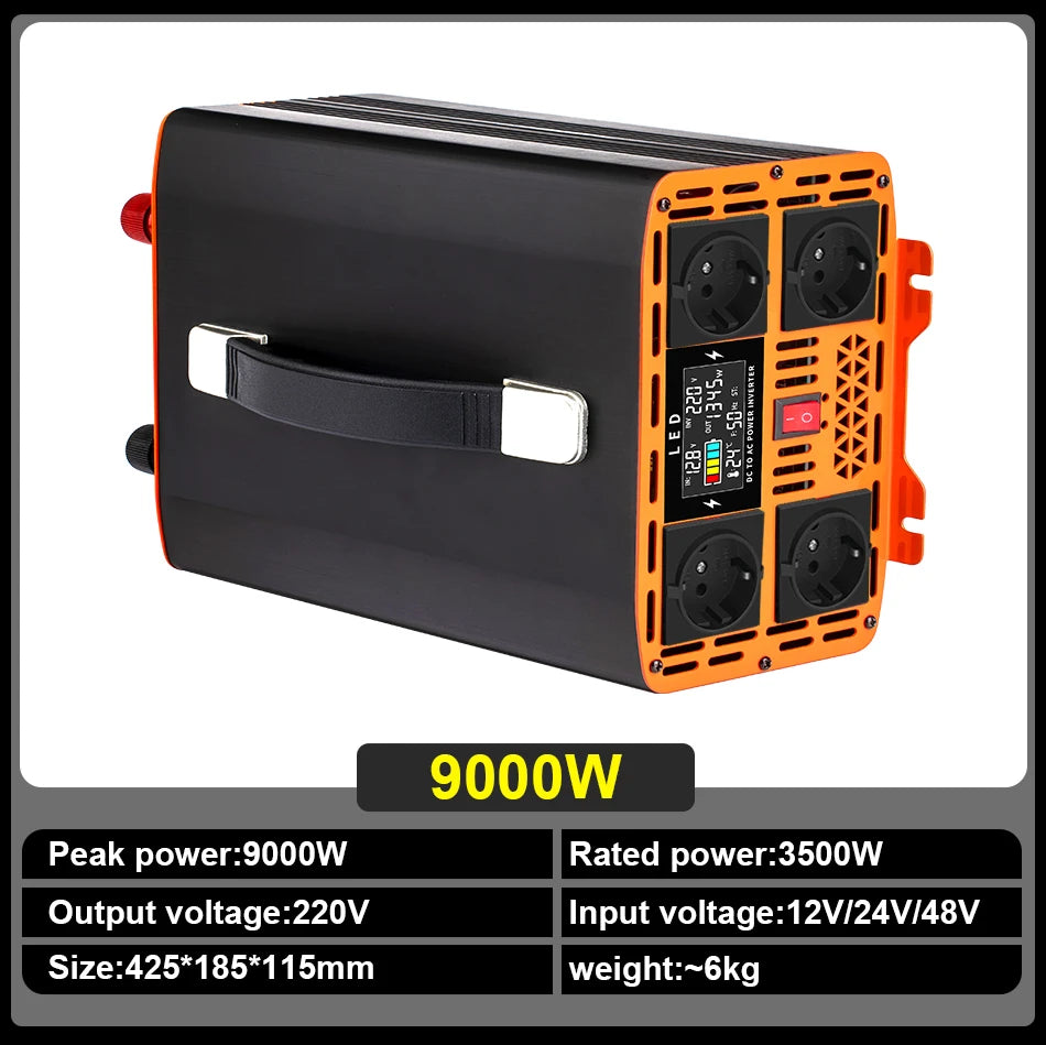 Onduleur Sinusoïdal Pur 4000W 5000W 7000W 9000W 12V 24V DC Vers 220V
