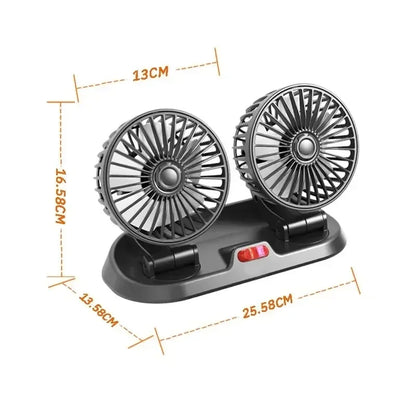 Ventilateur De Voiture Double Tête 5V 12V USB Portable Silencieux 360