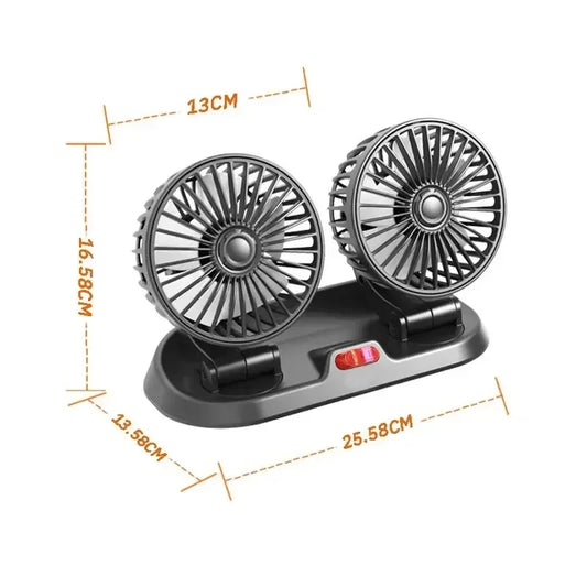 Ventilateur De Voiture Double Tête 5V 12V USB Portable Silencieux 360