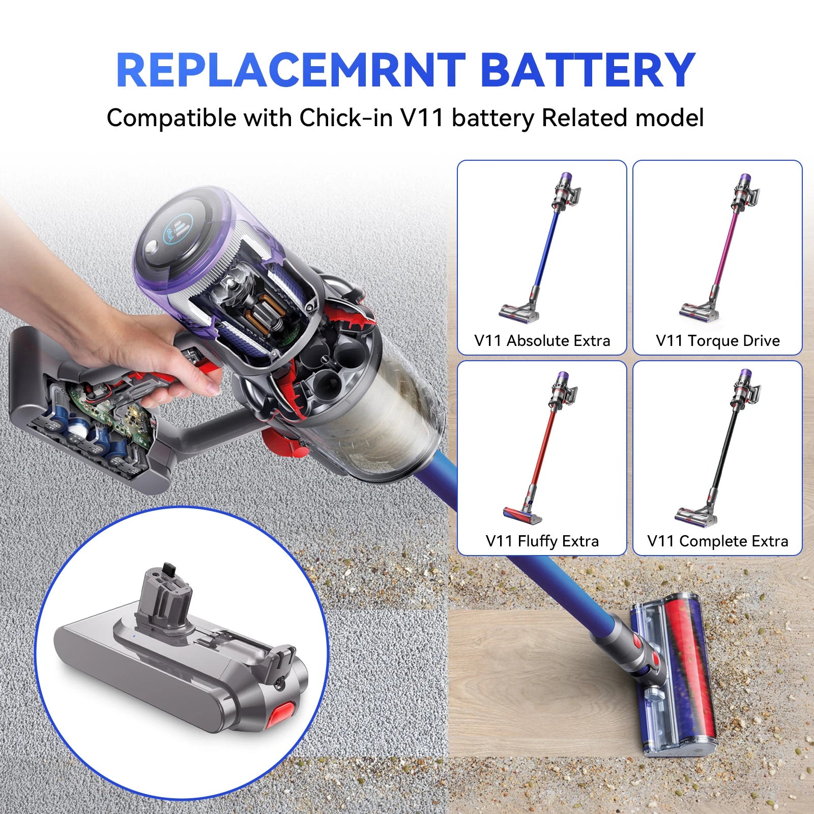 Batterie Dyson V11 25,2V 6000mAh Remplacement Pour Aspirateur