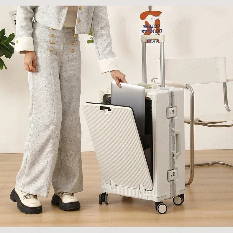 Valise Cabine Ouverture Frontale Roulante Grande Capacité USB Porte Gobelets
