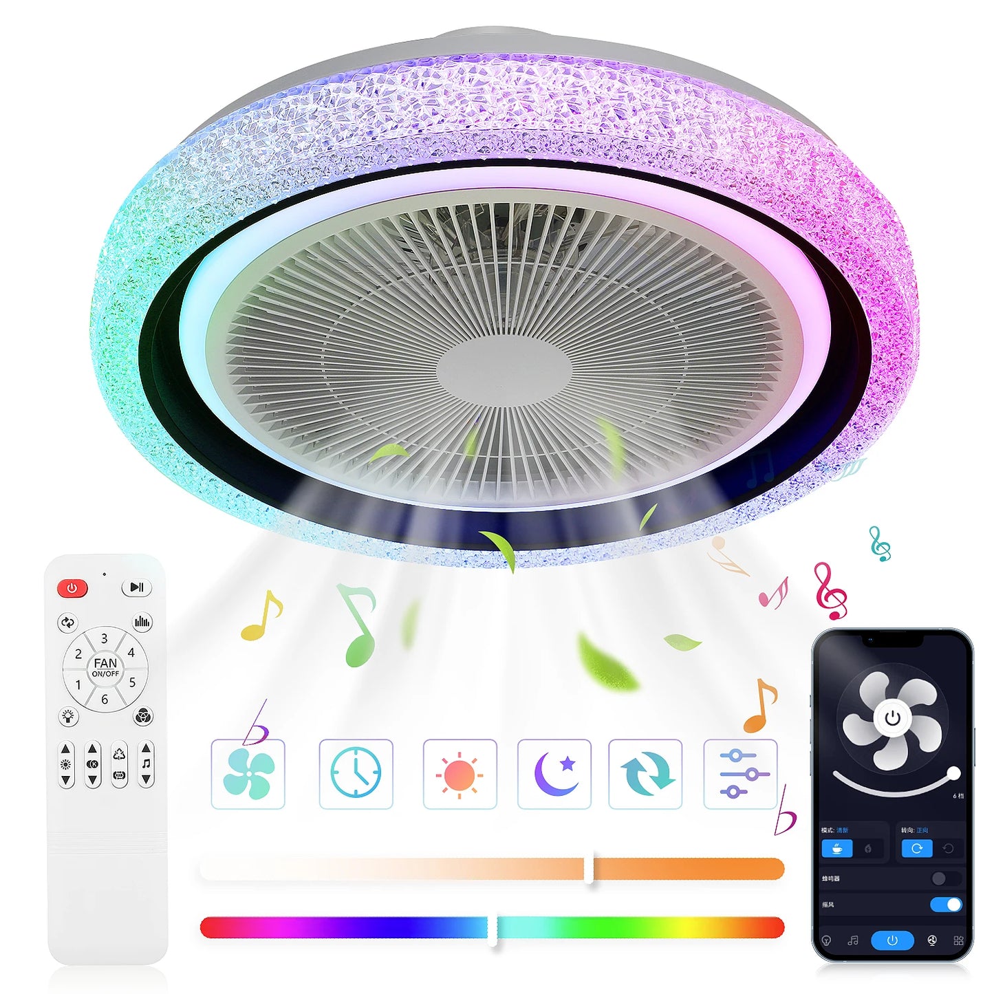 Ventilateur Plafond LED RVB 60 W Avec Gradation Infinie