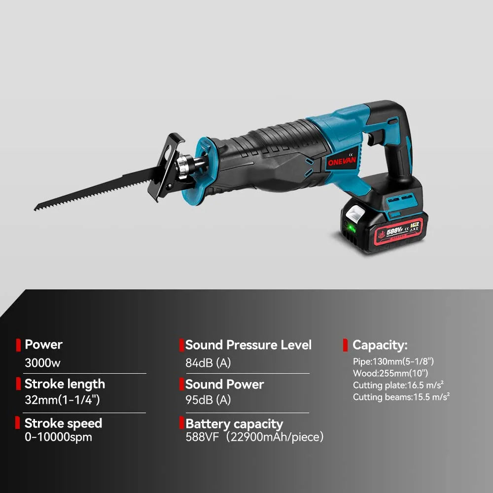 ONEVAN Scie Sabre Sans Fil 3000W 10000SPM Coupe Rapide Compatible Makita 18V 10000 spm 18v 2 batteries 3000w _Hi_chtgptapp_optimised_this_description-generator _Hi_chtgptapp_optimised_this_seo-meta-description _Hi_chtgptapp_optimised_this_seo-meta-title _Hi_chtgptapp_optimised_this_tags-generator _Hi_chtgptapp_optimised_this_title-generator batterie incluse bois certification ce compatible makita coupe bois coupe rapide poids 2kg profondeur 320mm sans fil scie alternative scie sabre