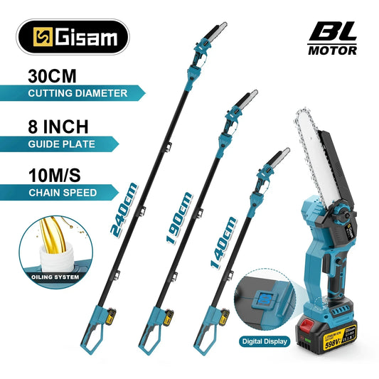 GISAM Tronçonneuse Télescopique 8 Pouces Coupe En Hauteur Compatible Makita 18V