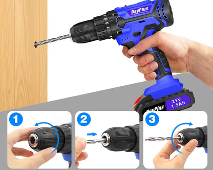 DayPlus Perceuse Sans Fil 21V Puissante, 2 Vitesses, 25 Positions de Couple 1400 rpm 1500mah 2 vitesses 21v 2500w _Hi_chtgptapp_optimised_this_description-generator _Hi_chtgptapp_optimised_this_seo-meta-description _Hi_chtgptapp_optimised_this_seo-meta-title _Hi_chtgptapp_optimised_this_tags-generator _Hi_chtgptapp_optimised_this_title-generator batterie lithium couple 45nm forets 10mm mandrin 10mm moteur brossé perceuse visseuse perçage bois perçage métal sans fil vissage vitesse variable