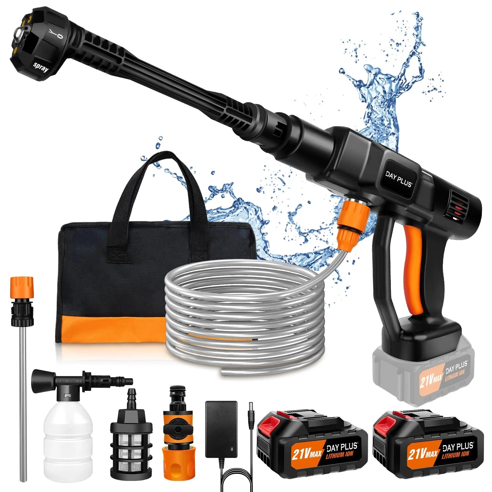 Pistolet Haute Pression Sans Fil 21V Nettoyage Rapide Buses 6 en 1 Batterie 3 Ah 2 Batteries 6.0Ah Royaume-Uni