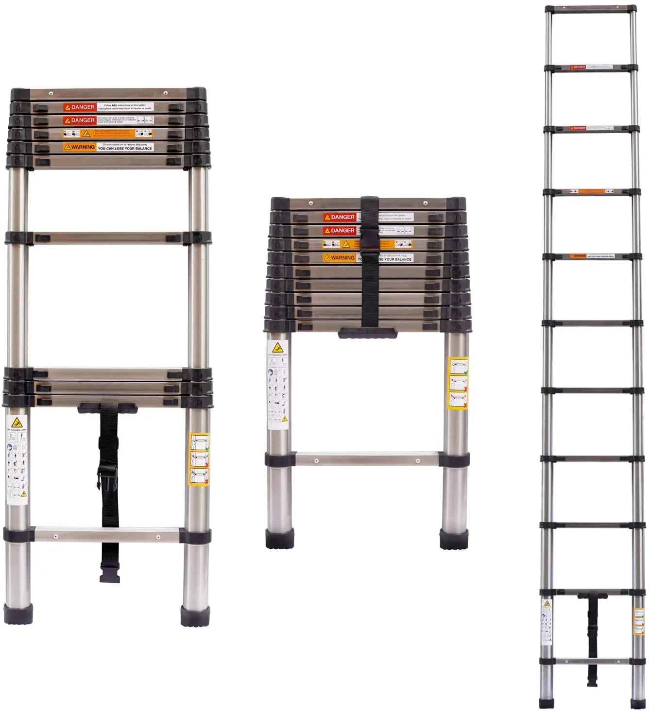 Échelle Télescopique Inox 2,6 m à 5 m Pieds Antidérapants EN131 150 kg Royaume-Uni