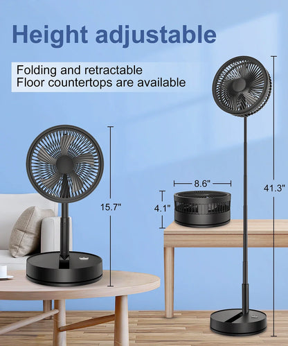 Ventilateur Portable Pliable Rétractable Avec Télécommande Rechargeable 7200mAh