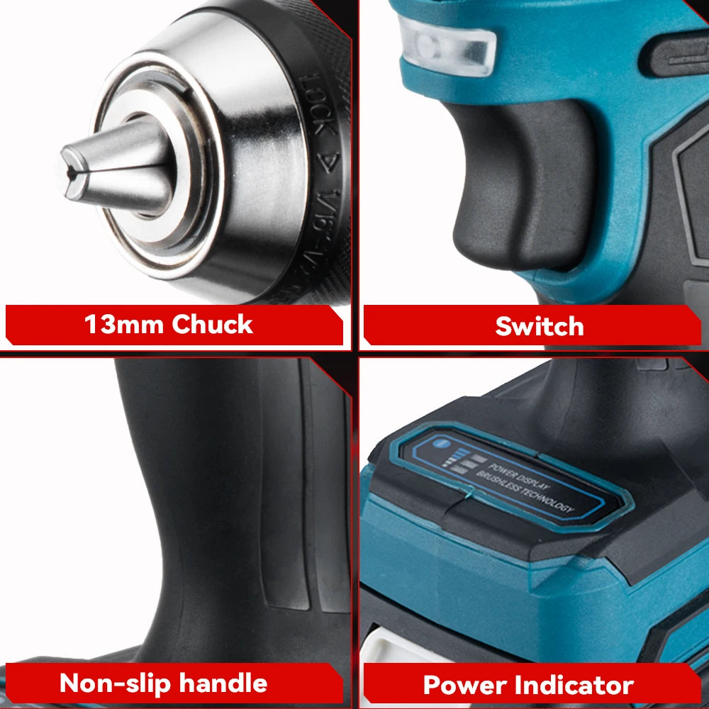 ONEVAN Perceuse À Percussion Brushless Couple Élevé 650 Nm 13 mm Pour Makita 18V - Manuzen