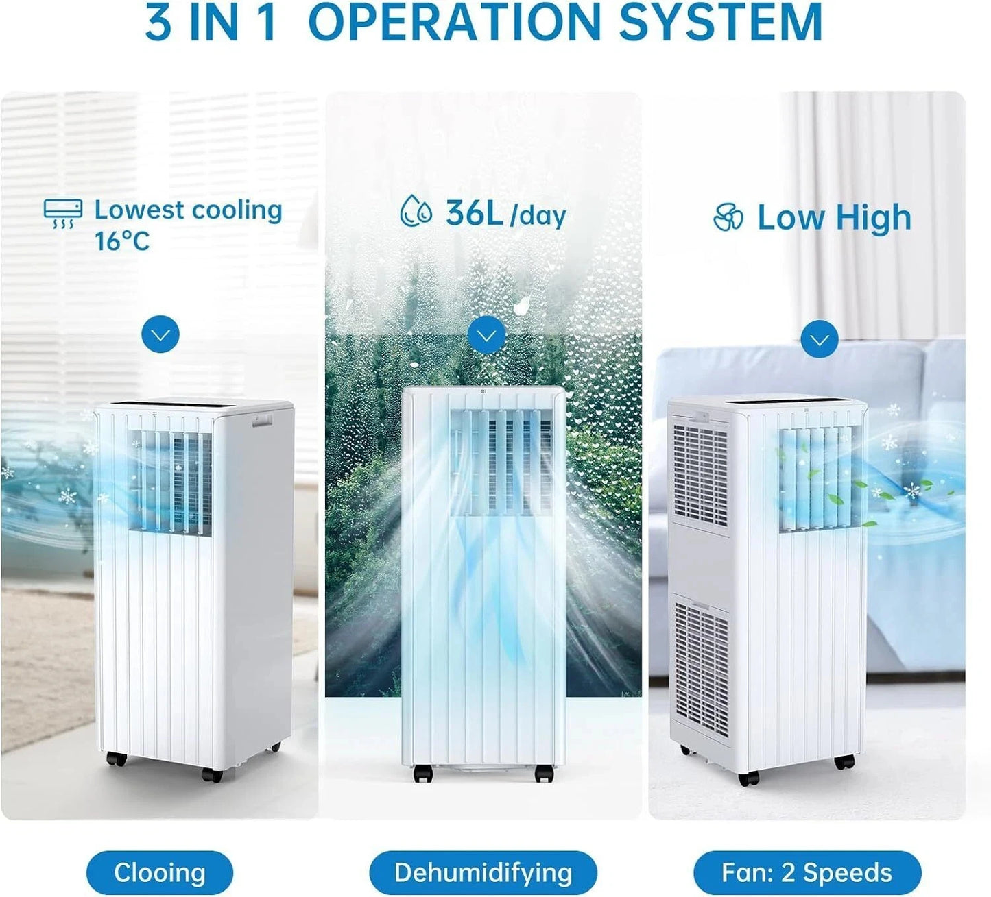 Climatiseur Portable 7000 BTU 3 En 1 Déshumidification Télécommande