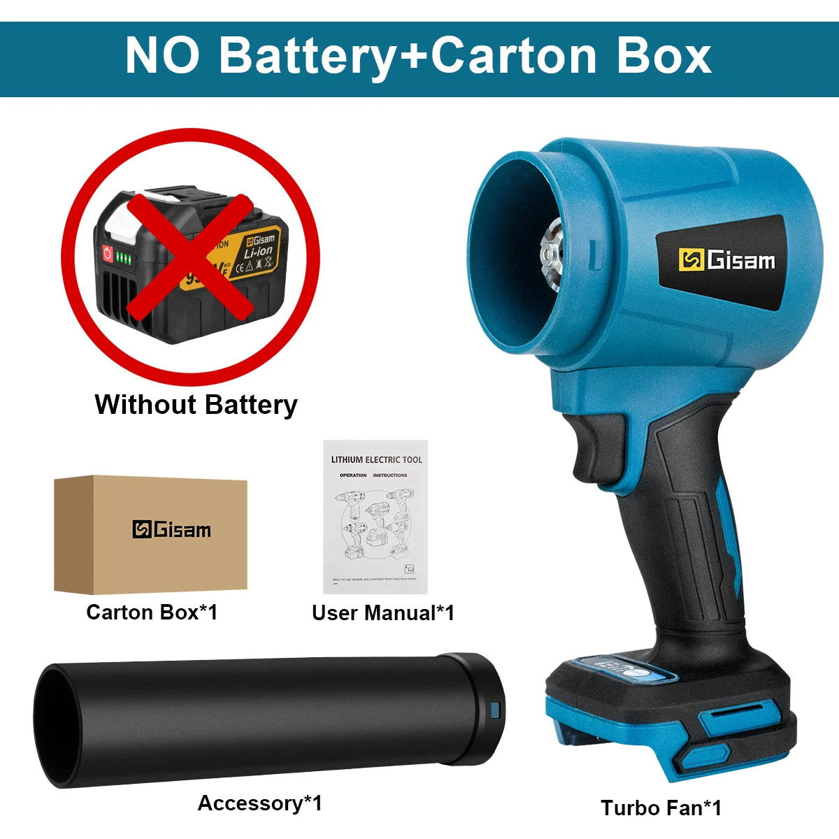 GISAM Souffleur Turbo Sans Balais Électrique, Nettoyage Rapide, Pour Makita 18V Sans batterie | Sans chargeur
