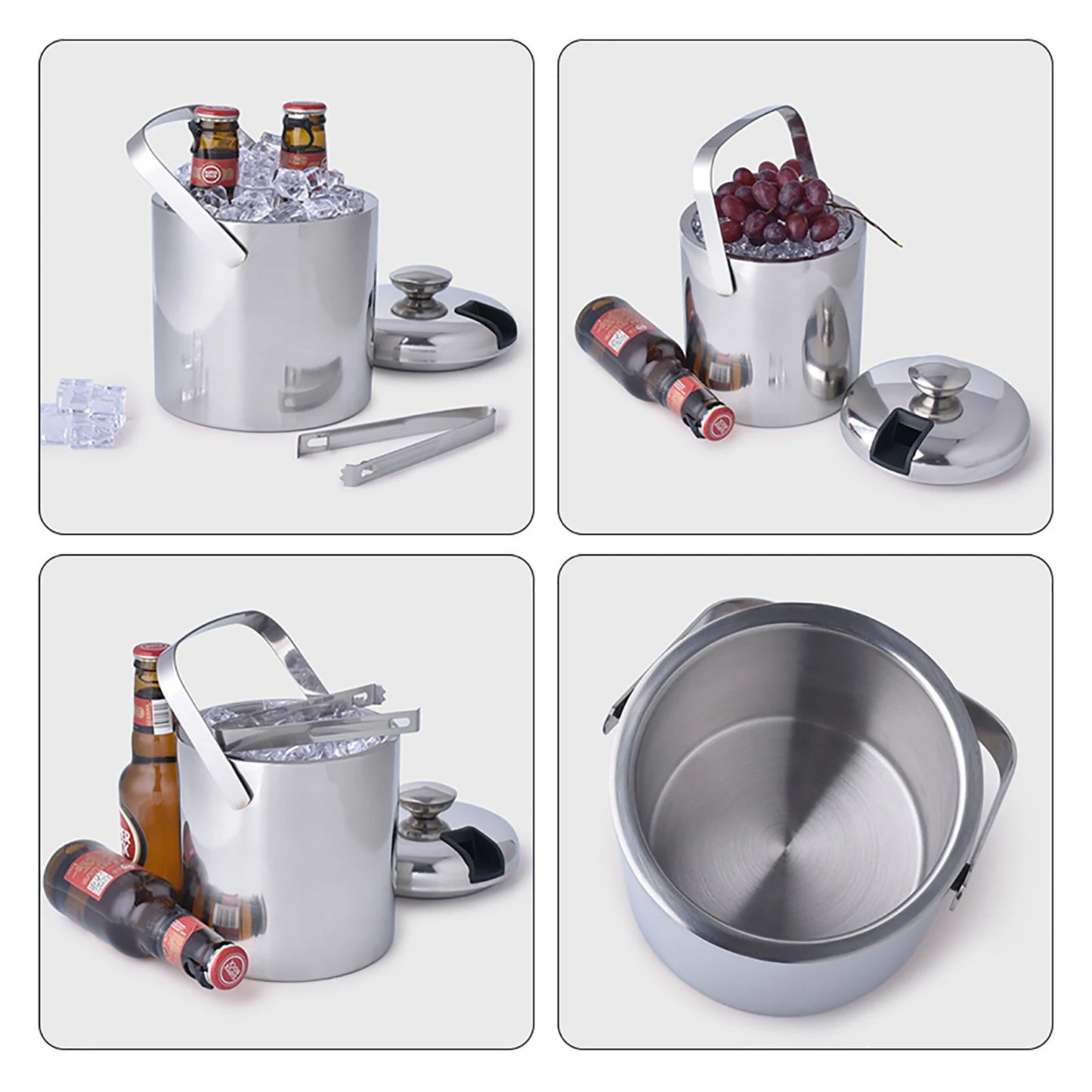 Seau À Glace Isolé Double Paroi 1,3 L Avec Pinces Et Couvercle
