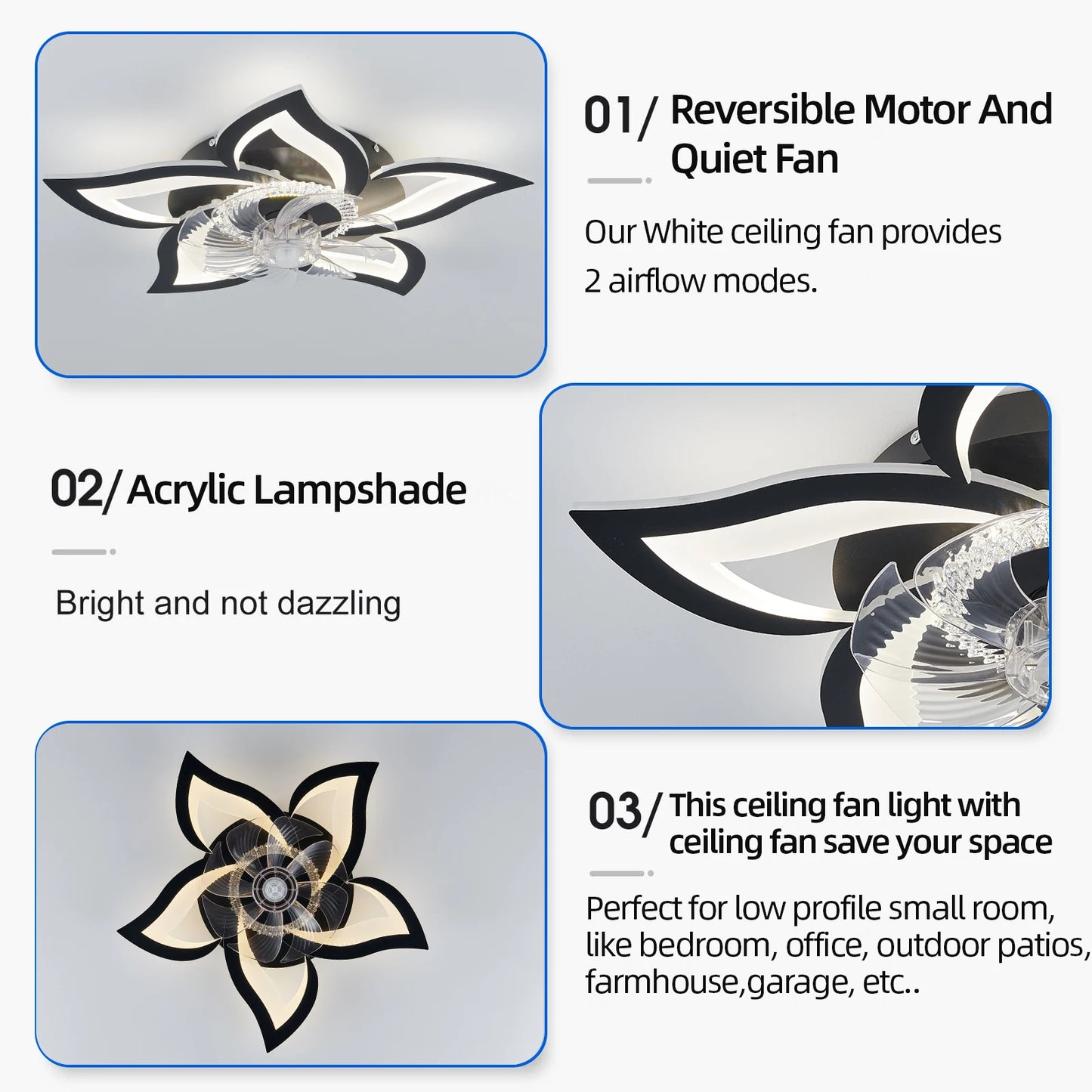 Ventilateur De Plafond LED Moderne Avec Télécommande Silencieuse