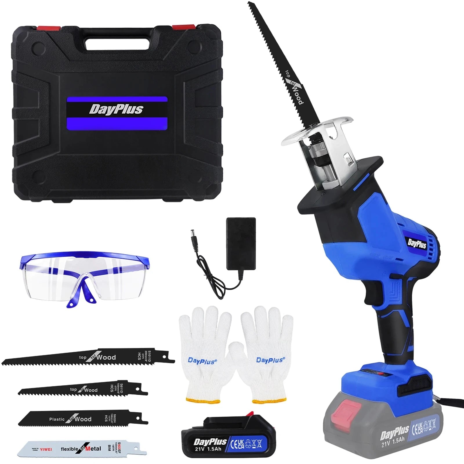 Scie Sabre Brushless 21V Sans Fil Coupe Rapide Bois Métal Vitesse Variable 1 Batterie Royaume-Uni
