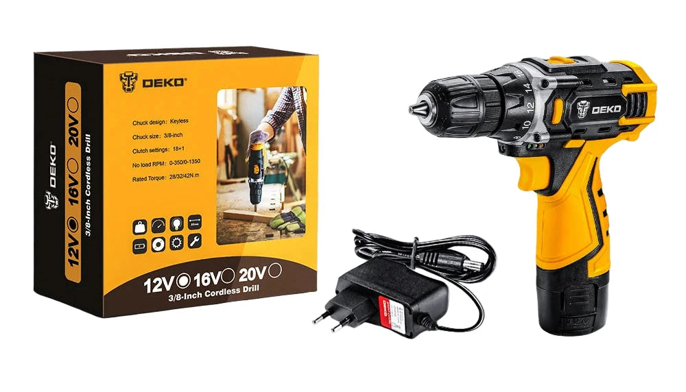 Perceuse visseuse sans fil 12–20 V, 42 Nm, mandrin 10 mm — DEKO DKCD12FU-Li pack 1 Espagne