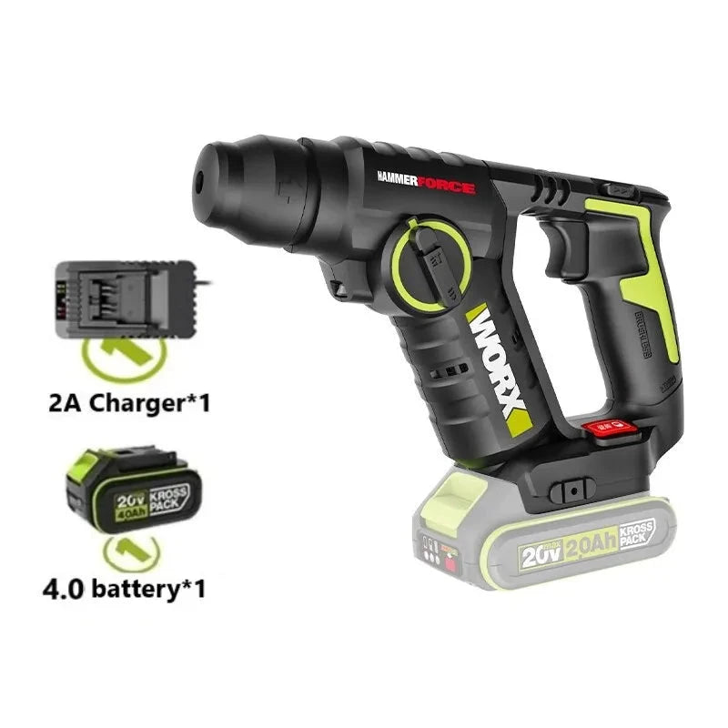 Worx WU380S 20V Powerful SDS Plus PowerShare Brushless Rotary Hammer Drill - Manuzen