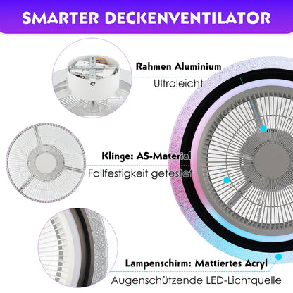 Ventilateur Plafond LED RVB 60 W Avec Gradation Infinie